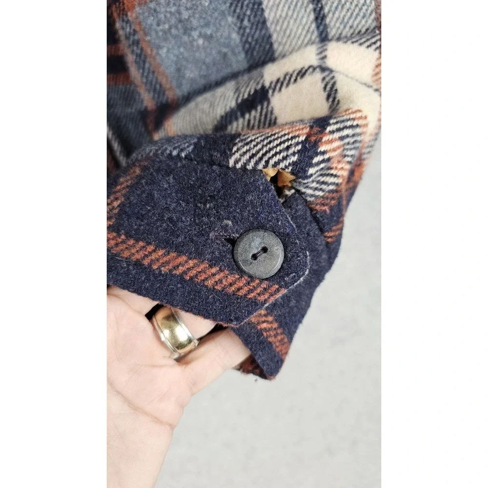 70s Sears Wool Plaid Barn Sherpa Fleece Lined Shirt Jacket Coat Sz 40